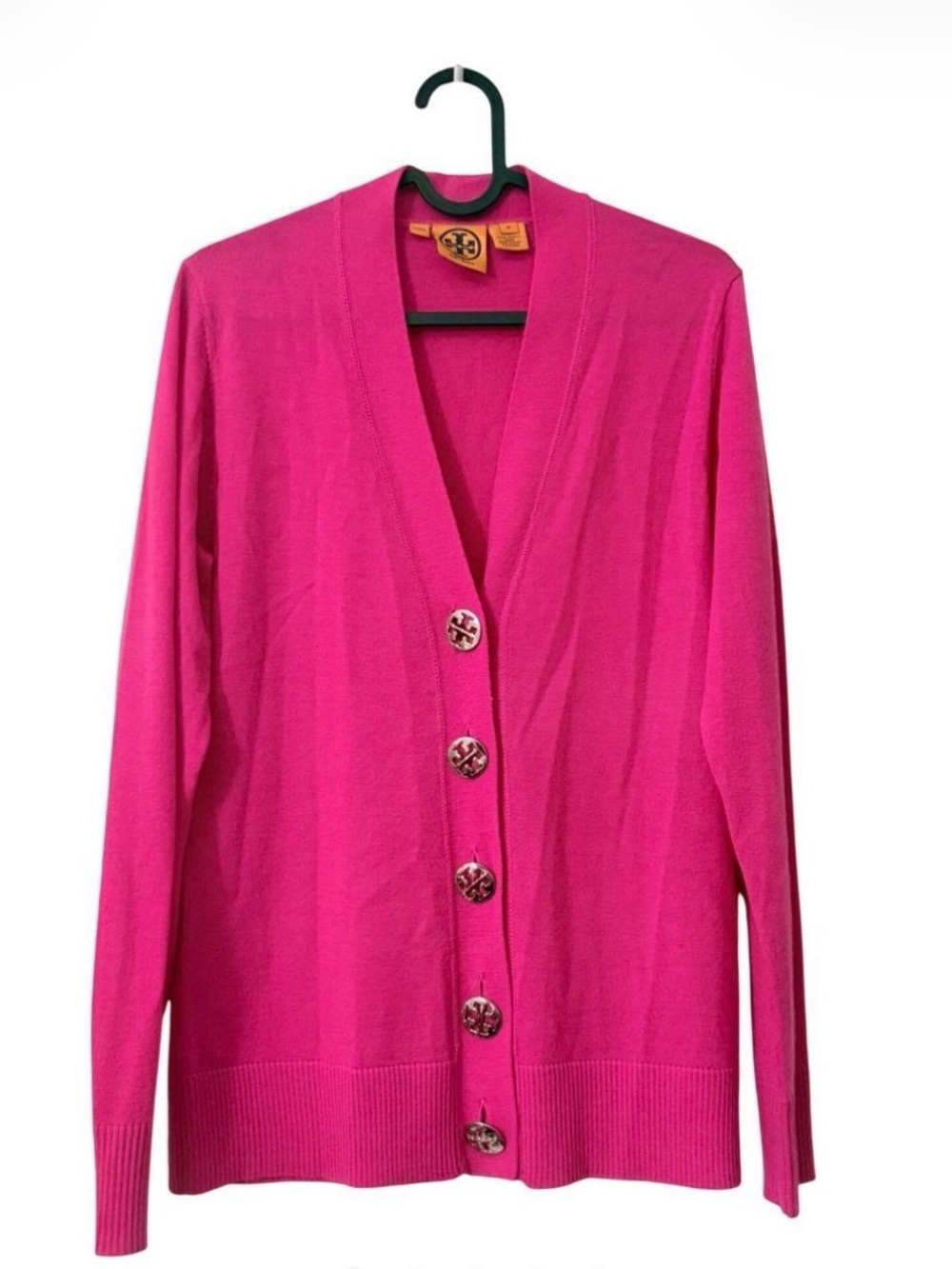 0222 Tory Burch Hot Pink Button-Front Cardigan